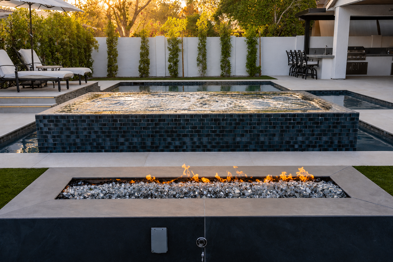 Custom fire pit, spa, and pool build